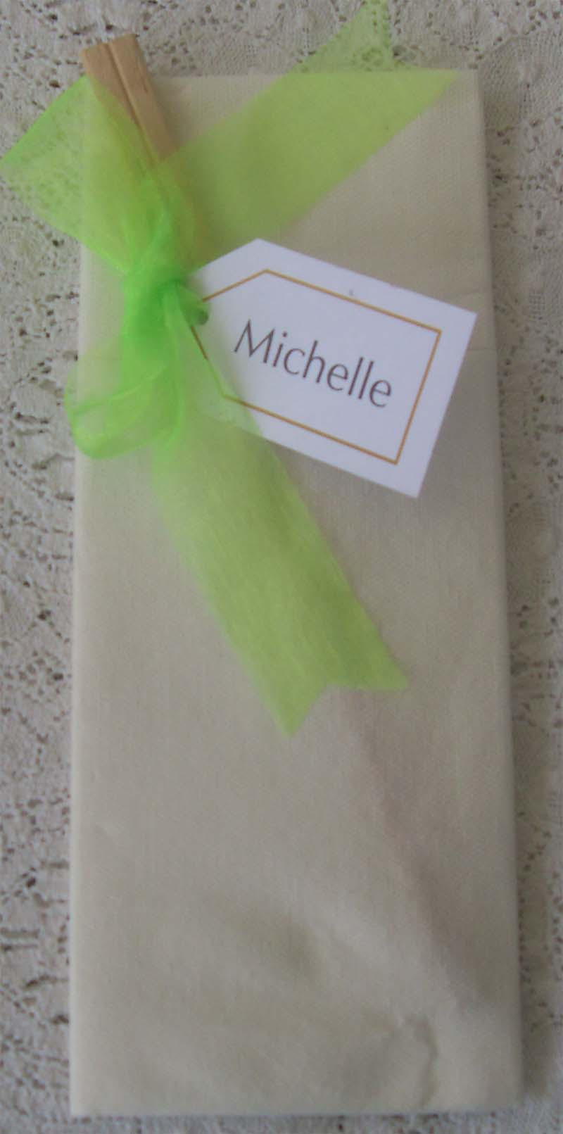 As a place card or personalise the chopsticks or the serviette sleeve